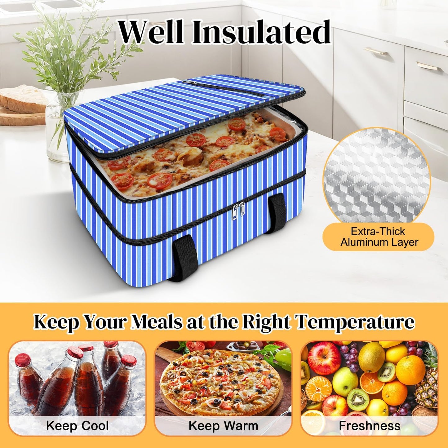 Coobiiya Insulated Casserole Carrier,Lasagna Lugger Tote Keeps Food Hot or Cold,Thermal Lunch Bag Warmer & Cooler Carrier Bag,Portable Tote Bag Fits 9" x 13" Baking Dish for Picnic and Cookout