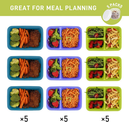 LISI 100-Piece Meal Prep Containers, 33oz Large Food Storage Containers with lids with 1, 2, 3-Compartment, Freezer Safe To-Go/Take-Out Boxes, Includes 5-Pack 2oz Dressing Cups for Take Out