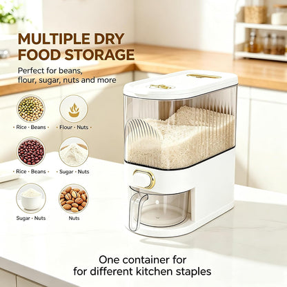 Gagee 11 Lbs Rice Dispenser, Clear | Grain Container Storage, With Lid, Measuring Cylinder, Moisture Proof, Household Cereal Dispenser Bucket