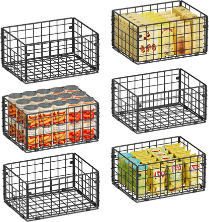 X-cosrack Metal Wire Basket Pantry Baskets Foldable Cabinet Organizers with Handles-6 Pack-12"x9"x6", Food Storage Freezer Organizer Bins for Kitchen Bathroom Laundry Closet Garage - Patent Design