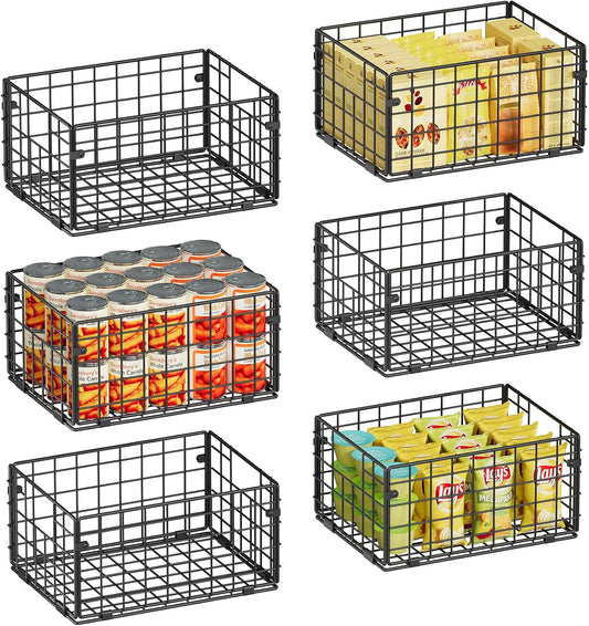X-cosrack Metal Wire Basket Pantry Baskets Foldable Cabinet Organizers with Handles-6 Pack-12"x9"x6", Food Storage Freezer Organizer Bins for Kitchen Bathroom Laundry Closet Garage - Patent Design