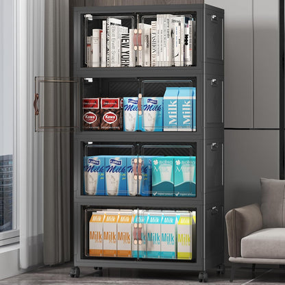 UAMFURI 720QT Stackable Storage Bins with Lids, Extra Large Storage Cabinet with Doors and Wheels, Collapsible Plastic Storage Box for Bedroom Dorm Office Garage