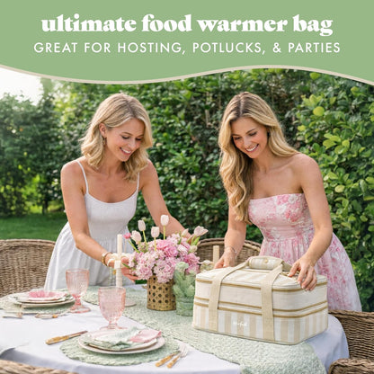 Fit & Fresh Insulated Casserole Carrier - Double Decker Food Carrier Fits Two 9x13 Dishes, Expandable Hot & Cold Food Transport Bag with Zipper Pocket for Potluck, Easter & Travel, Pink Gingham
