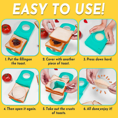 HiYZ Sandwich Cutter and Sealer - Stainless Steel Decruster Sandwich Maker - Peanut Butter and Jelly Crustless Sandwich Bread Pancake Maker Cookie Cutter for Kids Children Boys Girls
