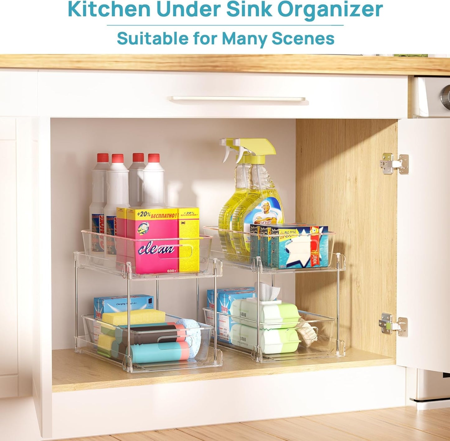 Vtopmart 4 Pack Bathroom Under Sink Organizers Organizer, 2 Tier Clear Pull-Out Organization (S-Standard)