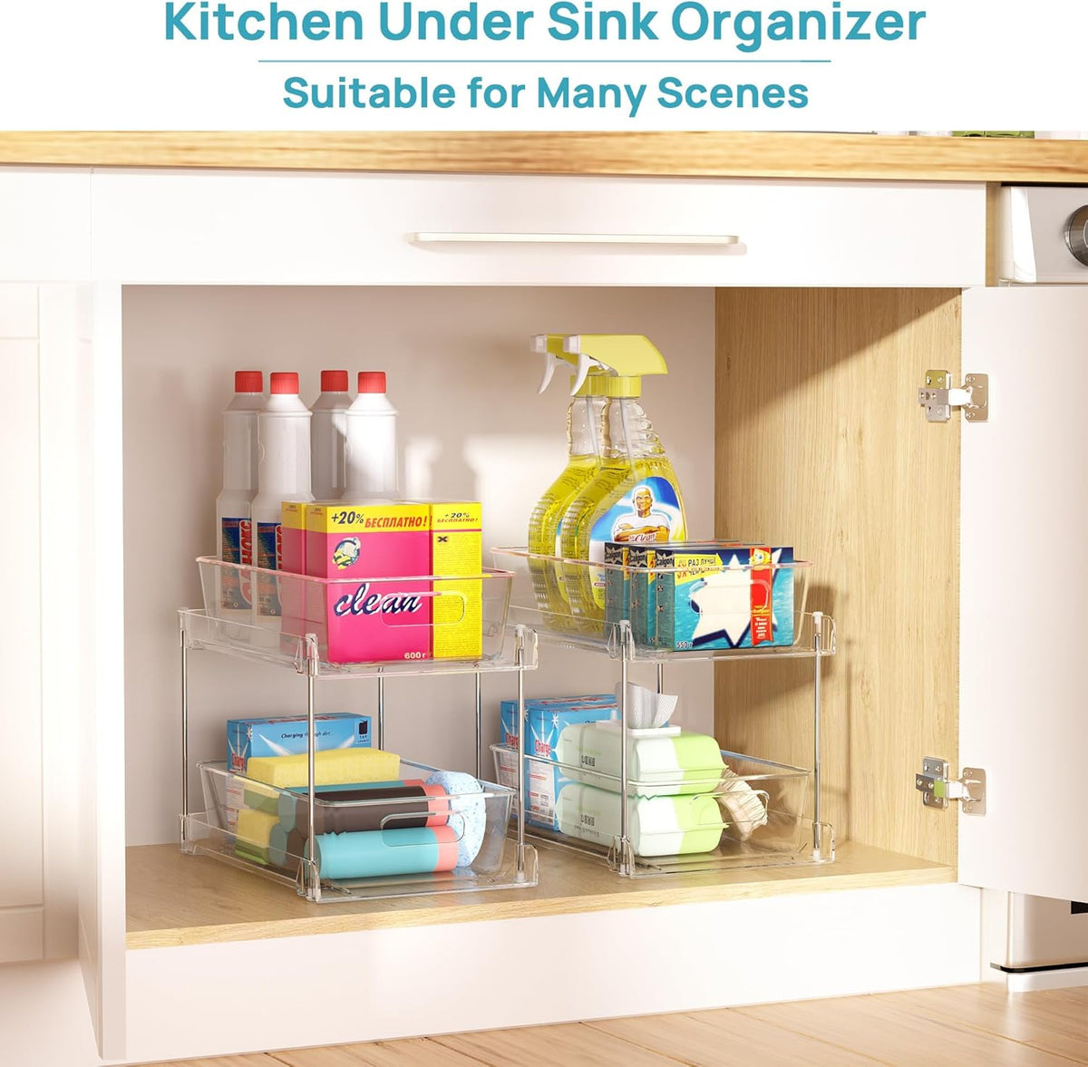 Vtopmart 4 Pack Bathroom Under Sink Organizers Organizer, 2 Tier Clear Pull-Out Organization (S-Standard)