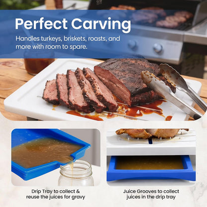 Karving King Large Cutting Board with Juice Groove, Drip Tray & Spikes