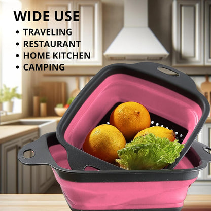 3PCS Green Foldable Kitchen Strainer Set – Silicone Colander Collapsible Strainers and Colanders Green Collander for Kitchen Collapsible Compact Drain Tools for Cooking Prep