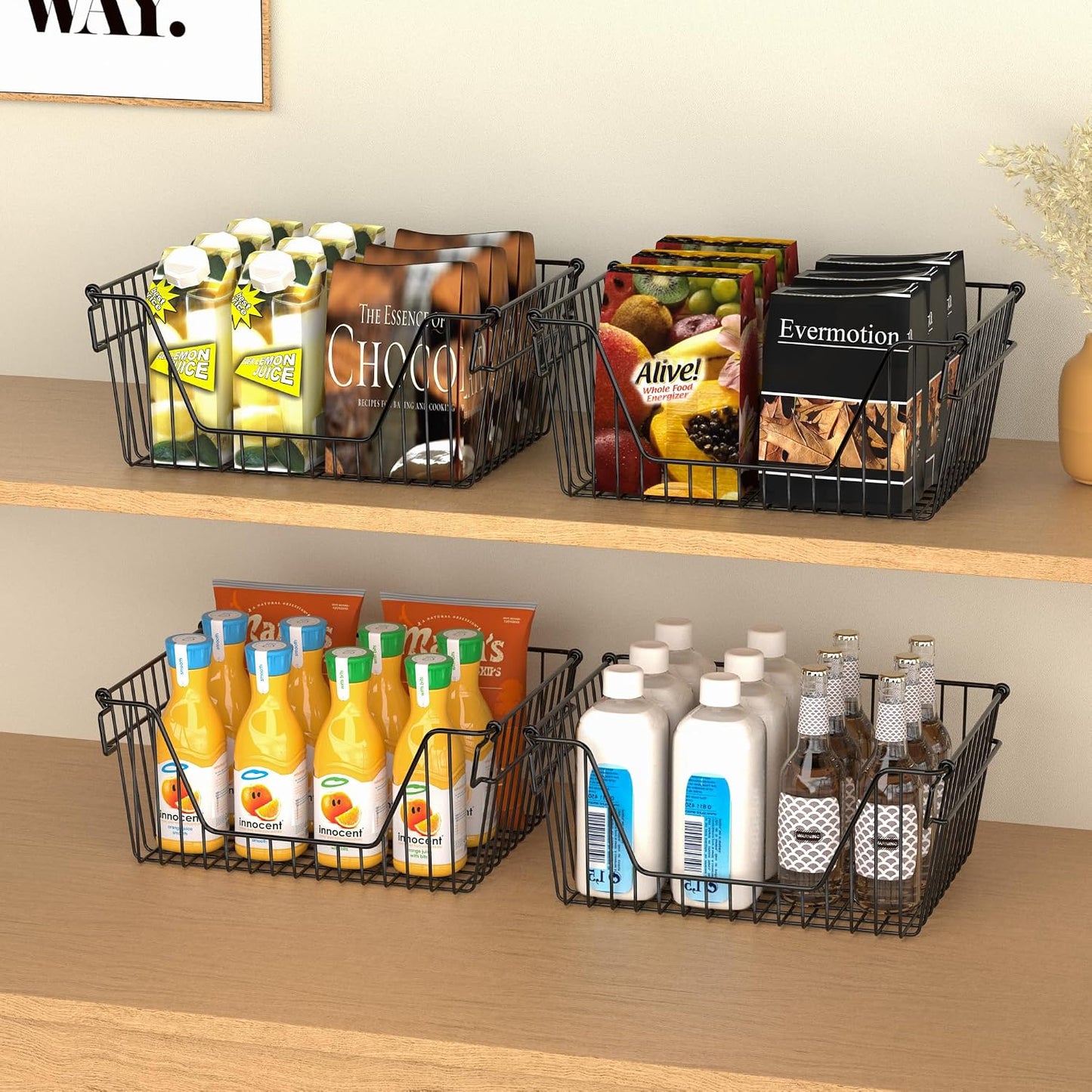 SANNO Black Stackable Wire Baskets Stacking Bins Stackable Basket for Vegetable Storage Pantry, Fridge, and Bathroom Organization,3pack