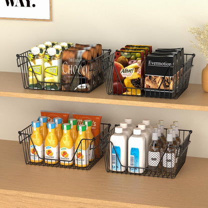 SANNO Black Stackable Wire Baskets Stacking Bins Stackable Basket for Vegetable Storage Pantry, Fridge, and Bathroom Organization,3pack