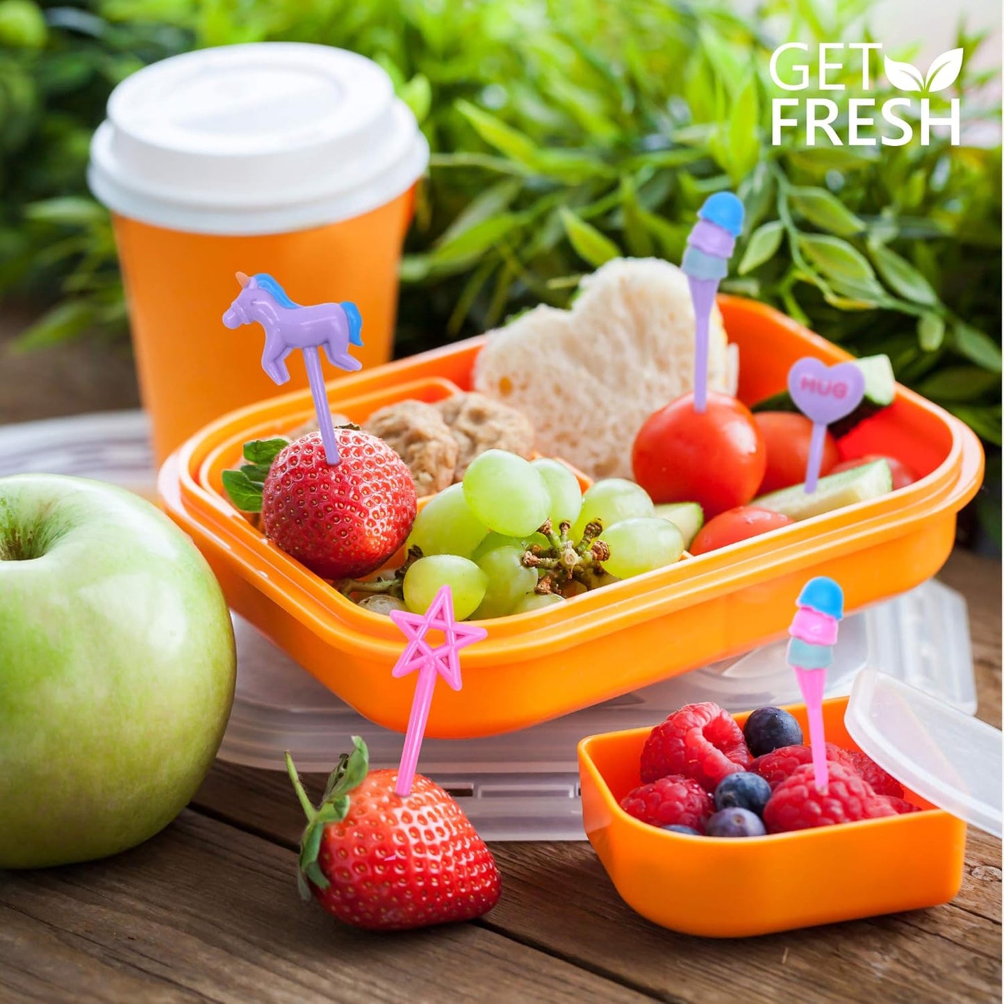GET FRESH Unicorn Bento Food Picks for Kids 24 pc Set Cute Decorative Plastic Animal Toothpicks for Toddlers Lunch Decoration Reusable Bento Box Set