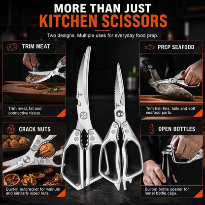 Heavy Duty Kitchen Shears 2 Pack, Full-Size Stainless Kitchen Scissors
