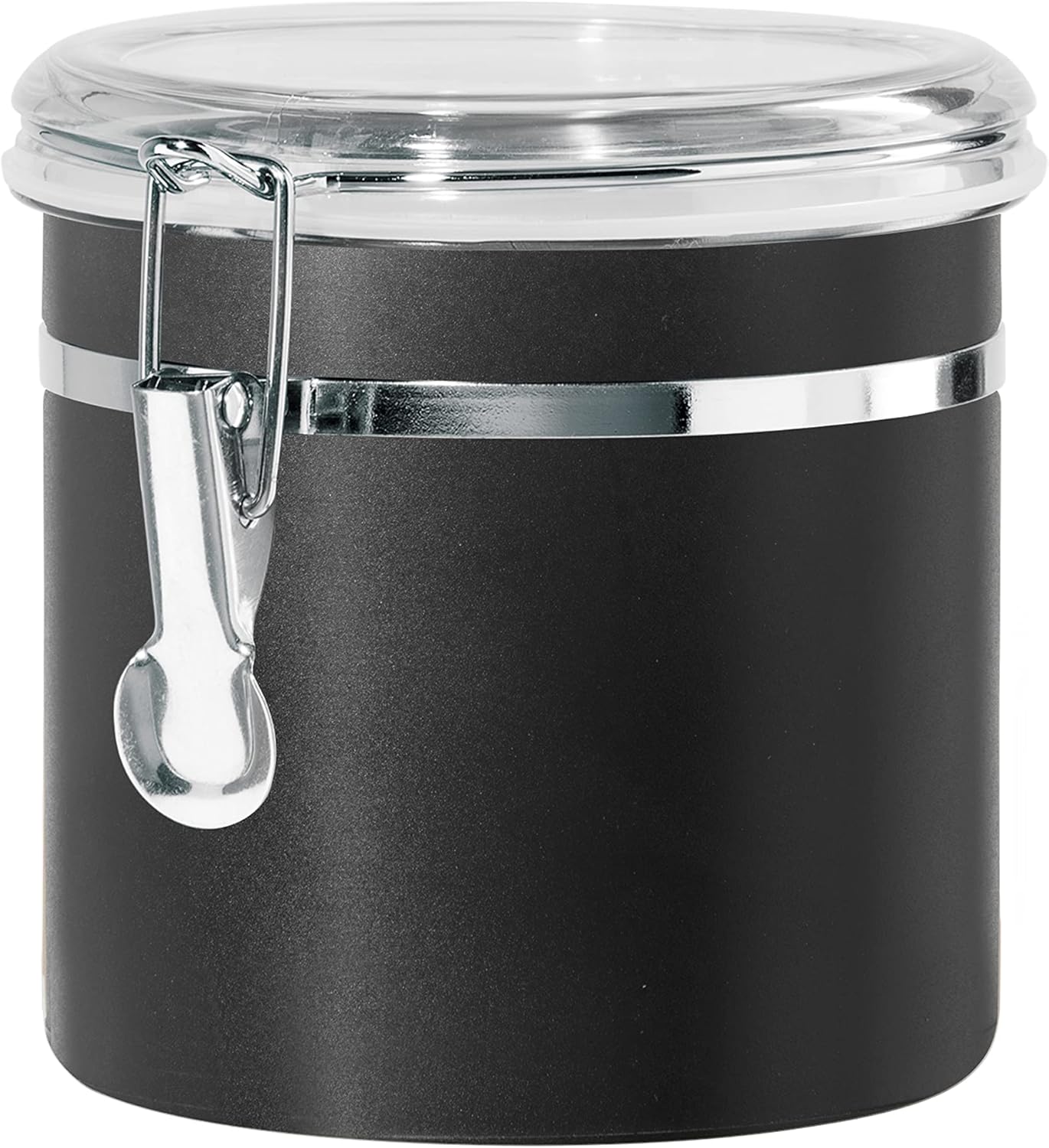 Oggi Stainless Steel Kitchen Canister 62 fl oz - Airtight Clamp Lid, Clear See-Thru Top - Ideal for Kitchen Storage, Food Storage, Pantry Storage. Large Size 5" x 7.5".