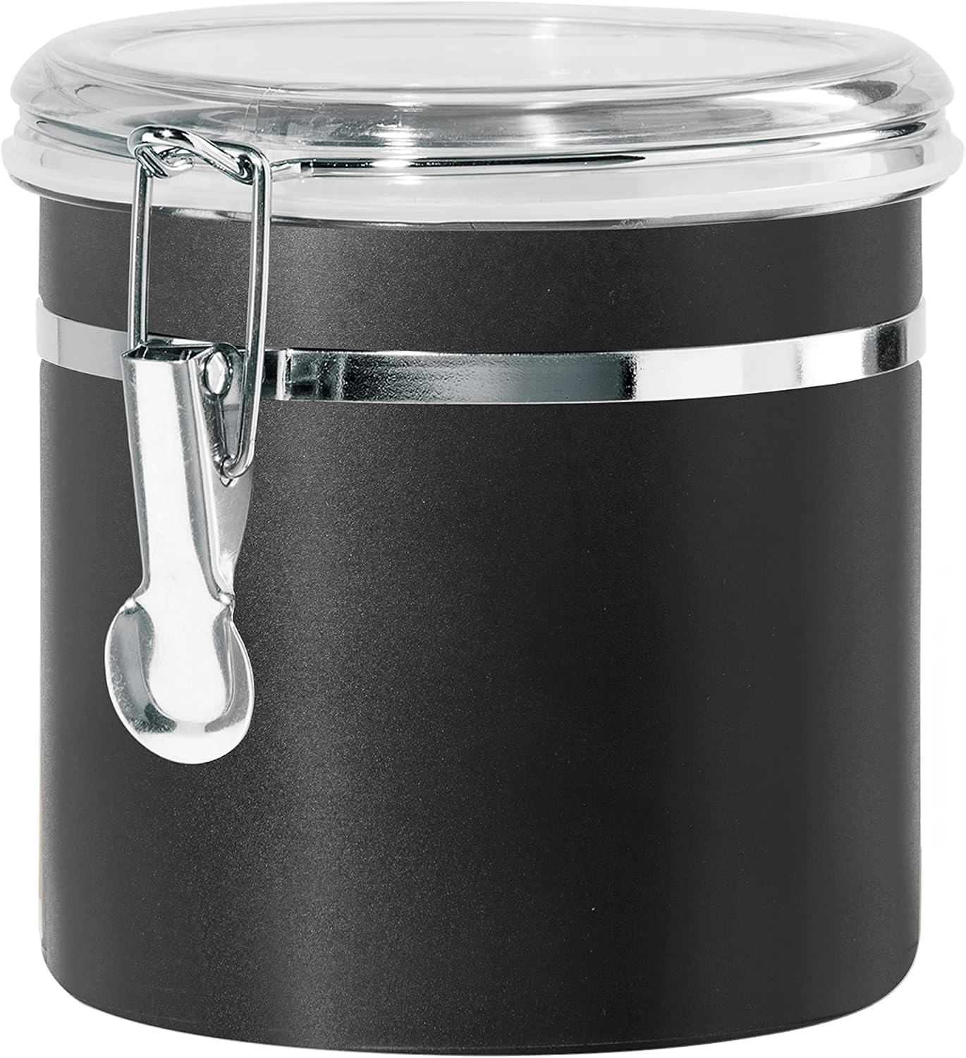 Oggi Stainless Steel Kitchen Canister 62 fl oz - Airtight Clamp Lid, Clear See-Thru Top - Ideal for Kitchen Storage, Food Storage, Pantry Storage. Large Size 5" x 7.5".