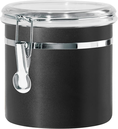 Oggi Stainless Steel Kitchen Canister 62 fl oz - Airtight Clamp Lid, Clear See-Thru Top - Ideal for Kitchen Storage, Food Storage, Pantry Storage. Large Size 5" x 7.5".