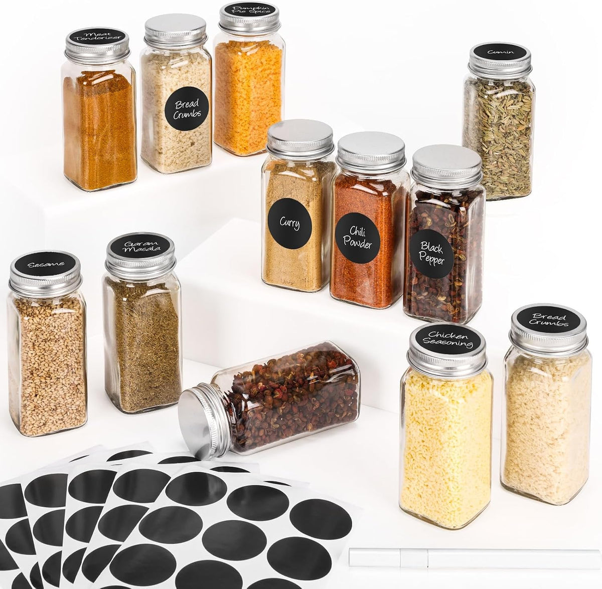DIDITIME Spice Jars with Label, 4oz Empty Square Seasoning Containers