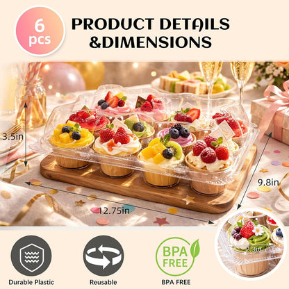 WIKDAY (12 Count x 20 Sets Plastic Cupcake Containers with Liners, Clear Cupcake Holder with Lids, Disposable Cupcake Carrier for Bakery, Cupcake Storage Box for Parties, Bake Sale Packaging