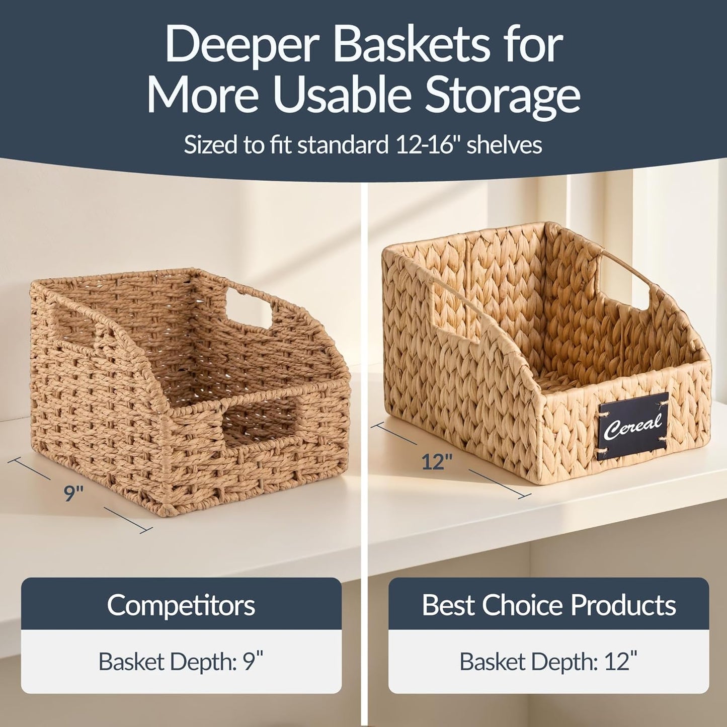 Best Choice Products Water Hyacinth Pantry Storage Baskets, Wicker Baskets w/Built-in Handles, Handwoven Shelf Baskets for Organizing, Pantry Organizers and Storage, 3-Pack - Chestnut