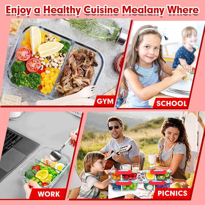 VERONES 5 Pack Glass Meal Prep Containers 2 Compartment Set, 36OZ Airtight Lunch Containers, Glass Food Storage Containers with Lids, for Microwave, Oven, Freezer & Dishwasher Friendly,White