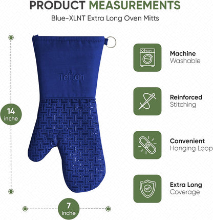 Xlnt Extra Long Oven Mitts (Black) | Teflon EcoElite Water Repellent | Heat Resistant for Oven Cooking, Grill & BBQ | Non Slip Gloves with Teflon EcoElite Finish, Cotton Lining & Hanging Loop
