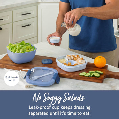 Bentgo Salad Container - 54 oz Bowl with 4-Compartment Toppings Tray, Leak-Proof Dressing Container, Reusable Fork, BPA-Free Lunch Box for Meal Prep & Food Storage; Removable Bento Tray (Khaki Green)