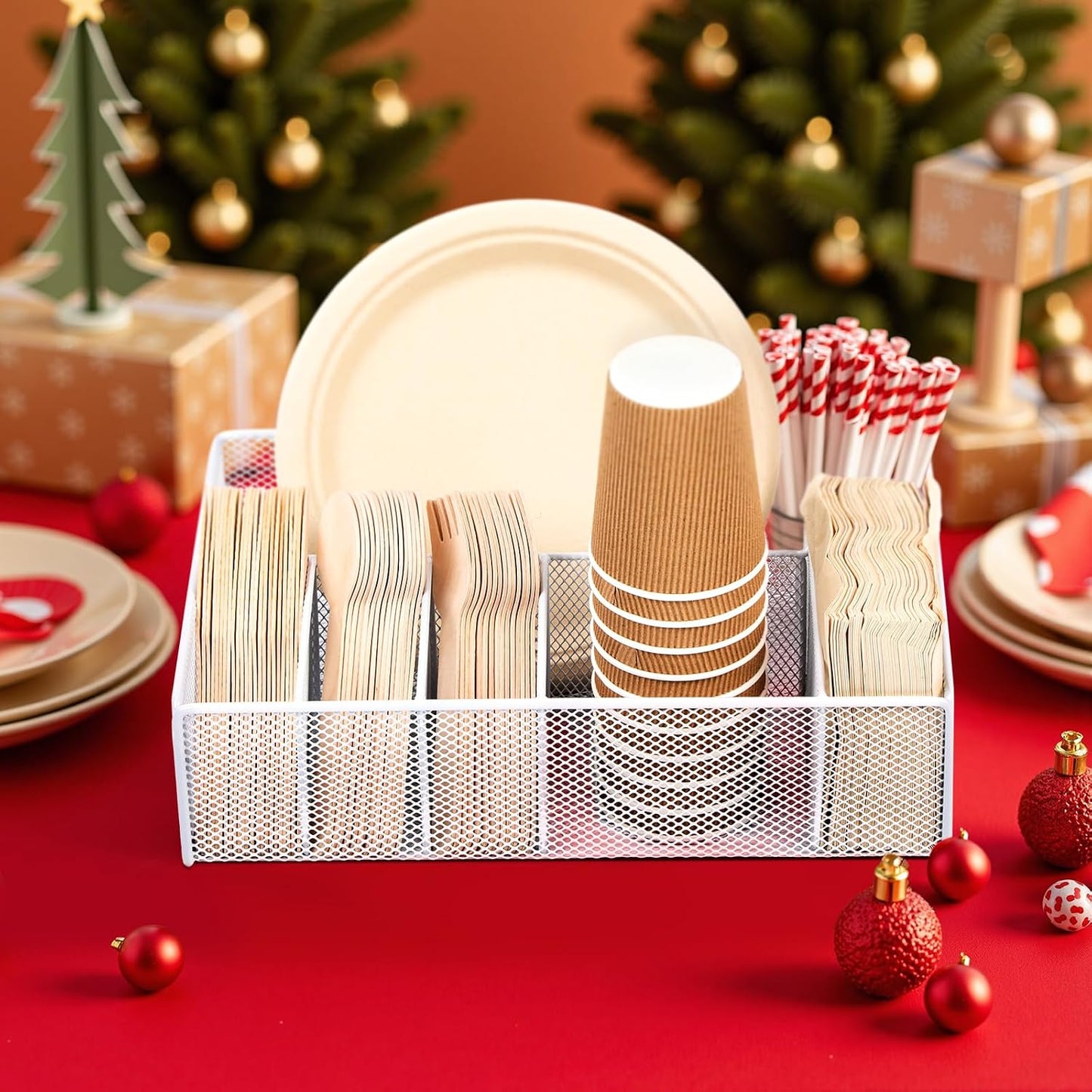 Utensil Caddy for Party - Paper Plate Holder ,Silverware Caddy Utensil Holder Paper plate Organizer with 6 Compartments for Party, Camping, Picnic