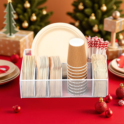 Utensil Caddy for Party - Paper Plate Holder ,Silverware Caddy Utensil Holder Paper plate Organizer with 6 Compartments for Party, Camping, Picnic