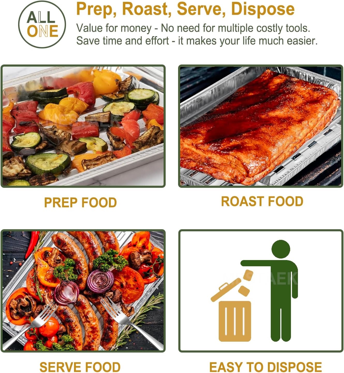 Perforated Aluminum BBQ Grill Trays, 20 Pack, 13 x 8.6 Inch | Food Grade Foil, Disposable Design, Even Heat Flow, Ideal for Grilling Meat, Vegetables and Seafood