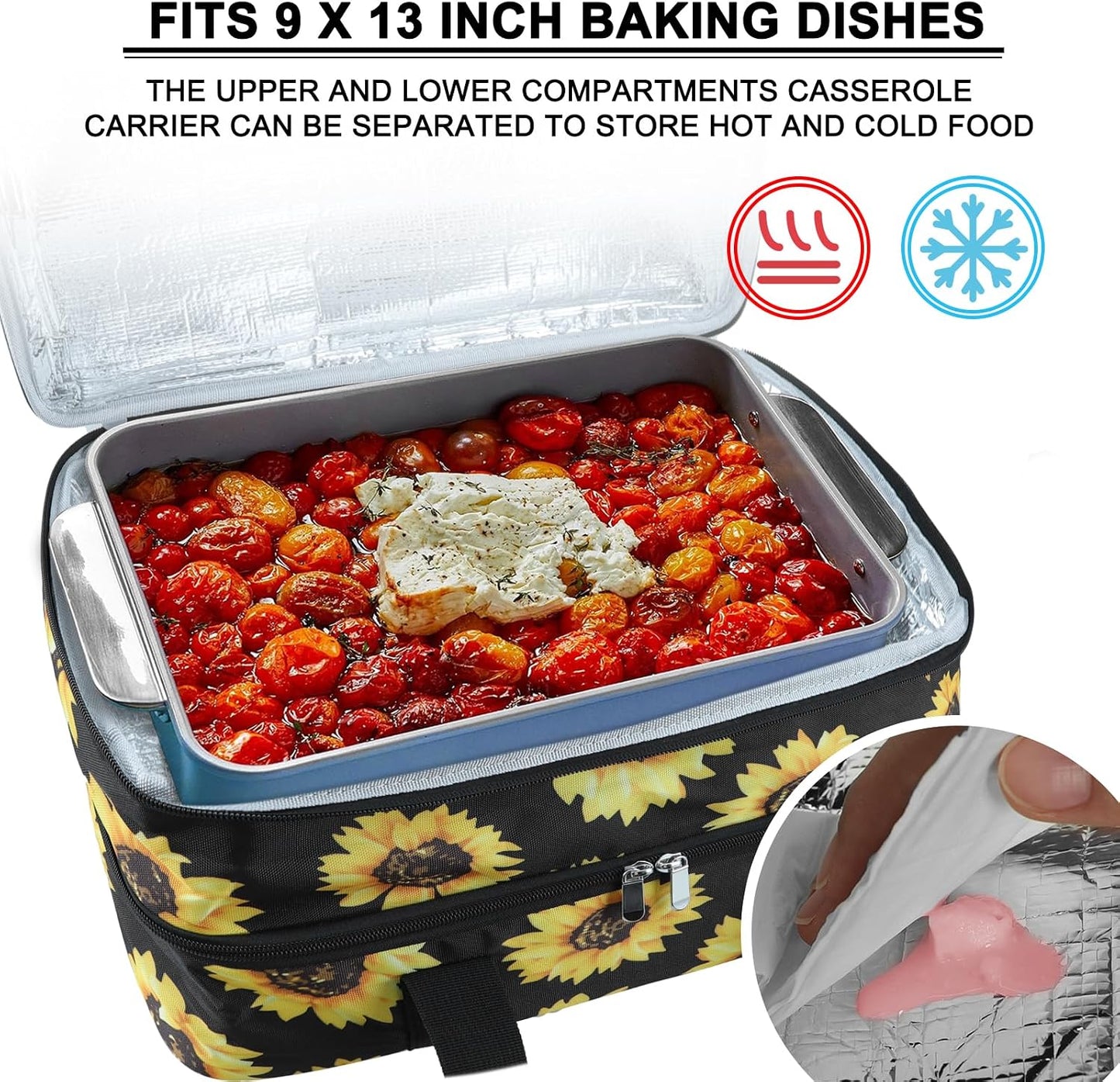 esouler Insulated Casserole Carrier - Casserole Carriers for Hot or Cold Food - Lasagna Lugger Dish Carrier, Thermal Lunch Bag for Potluck Parties, Picnic, Travel, Fits 9" x 13" Baking Dish, Grey