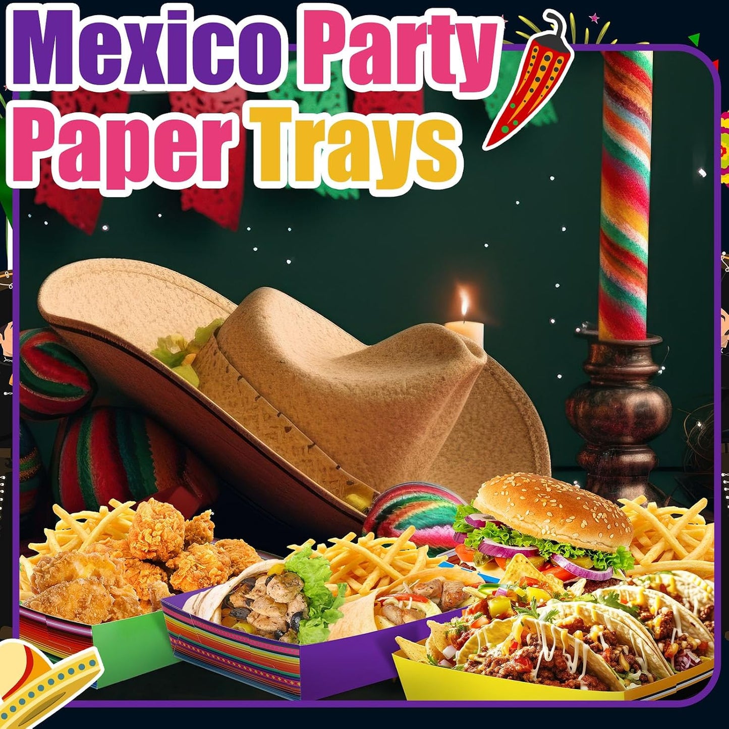 Harloon 36 Pack Mexican Nacho Trays 5 lb Extra Large Mexican Paper Food Trays Fiesta Disposable Cardboard Serving Boats for Cinco De Mayo Taco Fries Snacks Birthday Party Supplies(Floral)