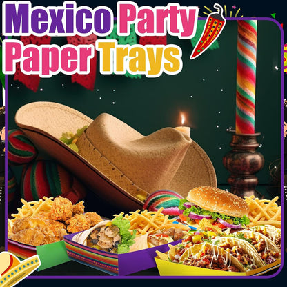 Harloon 36 Pack Mexican Nacho Trays 5 lb Extra Large Mexican Paper Food Trays Fiesta Disposable Cardboard Serving Boats for Cinco De Mayo Taco Fries Snacks Birthday Party Supplies(Floral)