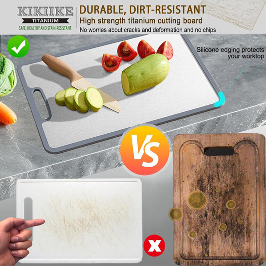 Titanium Cutting Board Set of 3, Double-sided non-slip edging Pure Titanium Chopping Board for Kitchen - Safety and slip resistance Hand Guard Durable and easy to clean (3-Piece S/M/L)