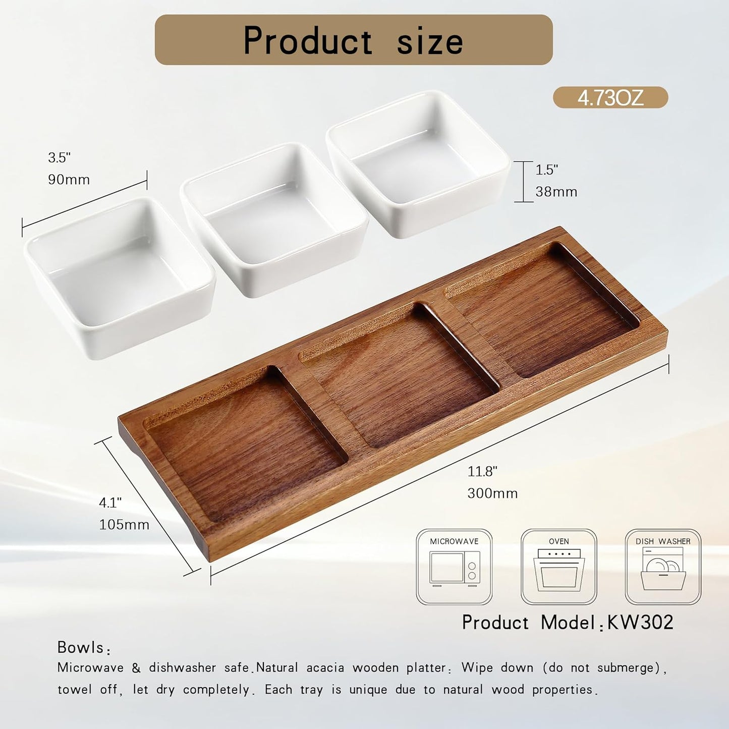 3 Pack Chip & Dip Serving Set with Wooden Tray, Oven Safe Bowls for Parties, Hosting Gifts, Cranberry/Soy Sauce Dish & Entertaining Essentials