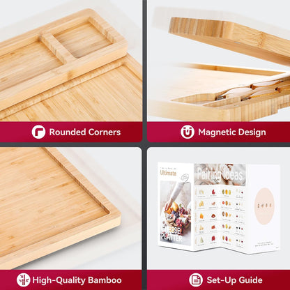 Easoger Large Bamboo Charcuterie Boards, Cheese Board and Knife Set - Unique Housewarming, Wedding and Bridal Gift