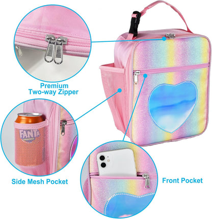 Insulated Lunch Bag, Leakproof Portable Lunch Box for Women Men Boys Girls, Large Capacity Cooler Bag with Handle and Bottle Pocket for Office School Camping Hiking Outdoor Beach Picnic (Black)