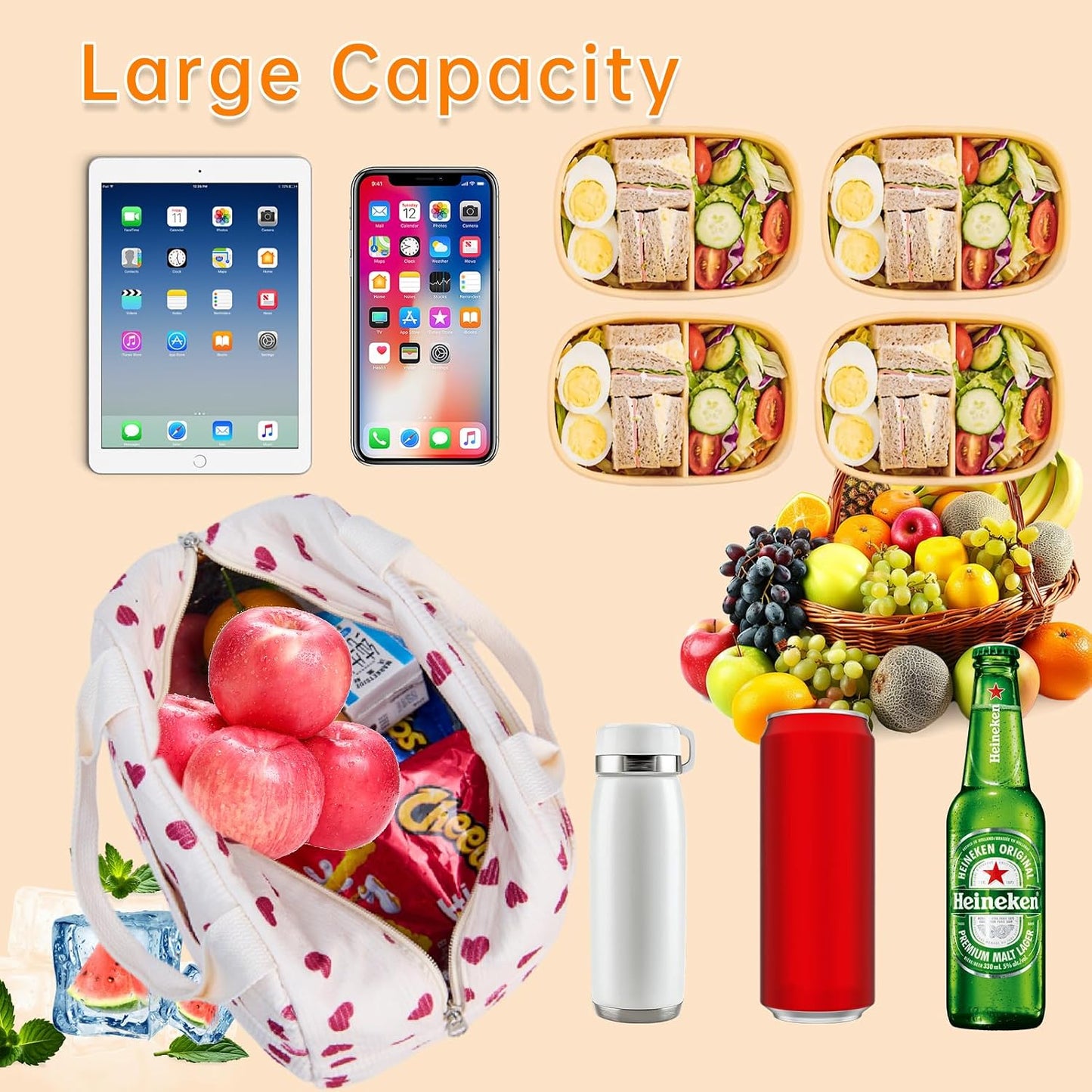 Lunch Bag for Women Men Girl,Large Cute Corduroy Lunch Tote Bags - Reusable Insulated Lunch Box for women with Handle, Leakproof WaterProof Design for Office, School, Work,Picnic.