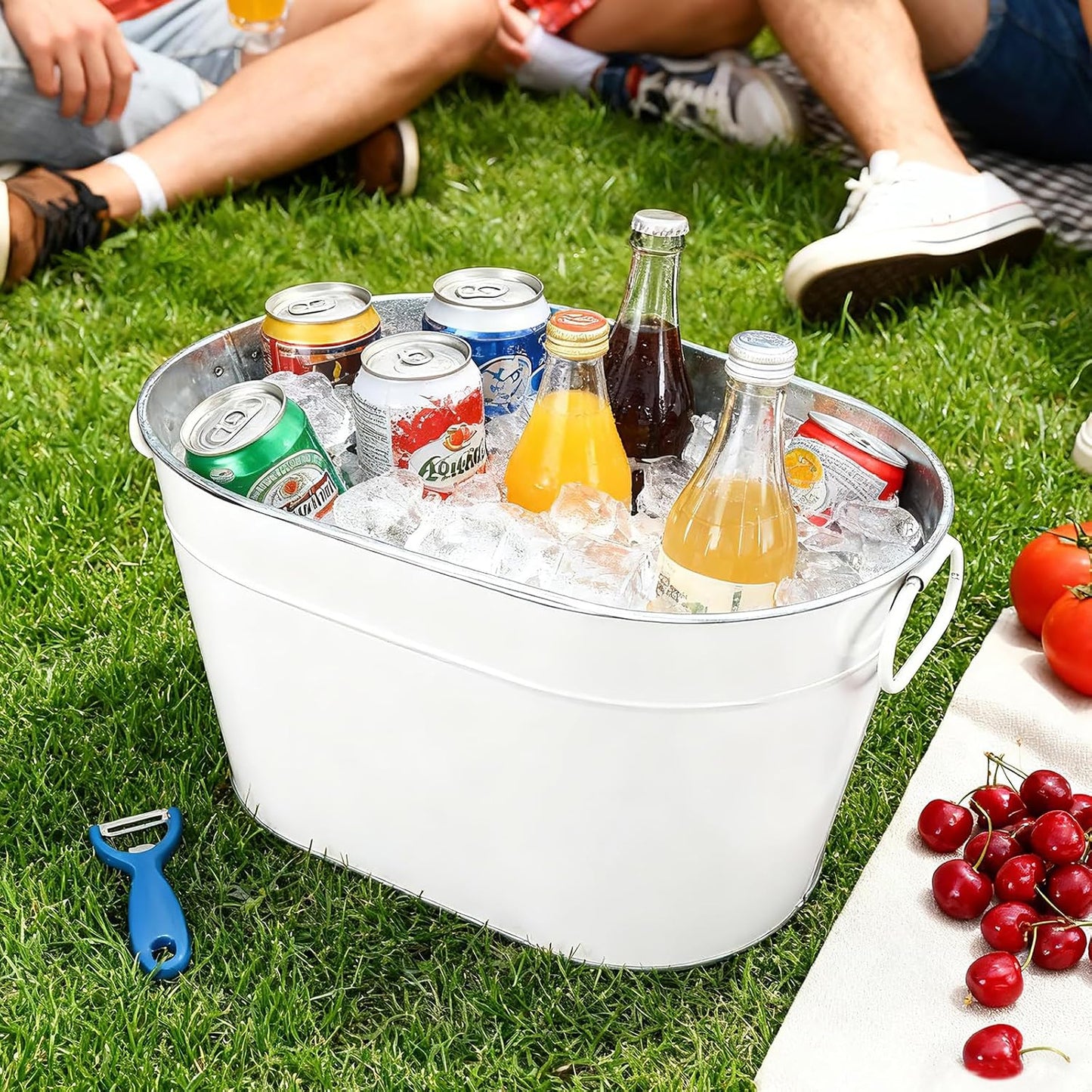 2PCS Beverage Tub Large Ice Bucket For Parties, Thick Metal Galvanized Tub Drink Buckets, Beverage Bucket with Handles, Drink Bucket for Indoor & Outdoor Party (Sliver)