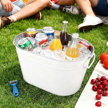 2PCS Beverage Tub Large Ice Bucket For Parties, Thick Metal Galvanized Tub Drink Buckets, Beverage Bucket with Handles, Drink Bucket for Indoor & Outdoor Party (Sliver)