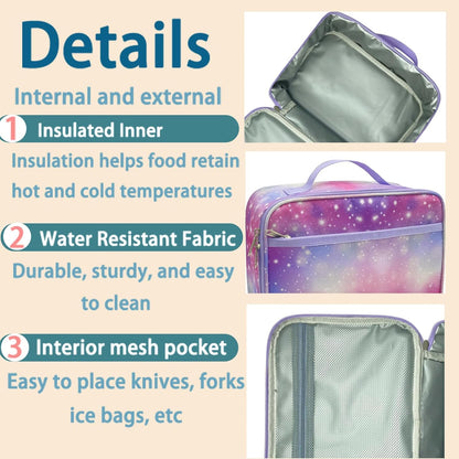 Kulle Space Lunch Box for Kids, Insulated Lunch Bag for Boys, Large Capacity Thermal Tote for School, Office, Daycare - Rocket Design, Washable & Leakproof
