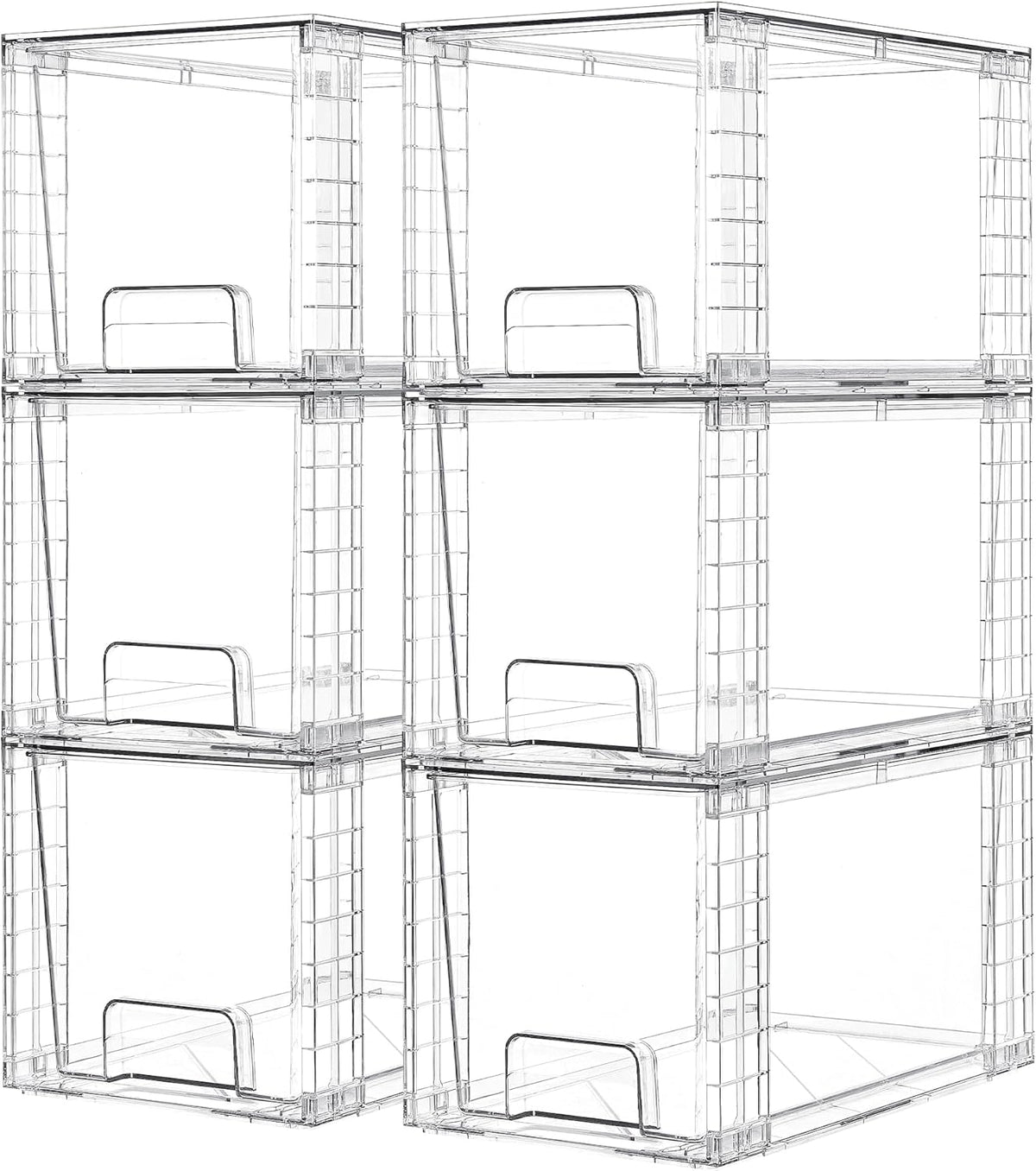 Vtopmart 8 Pack Large Stackable Storage Drawers,Clear Acrylic Drawer Organizers with Handles, Easily Assemble for Fridge, Bathroom,Kitchen Undersink,Cabinet,Pantry Organization and Storage