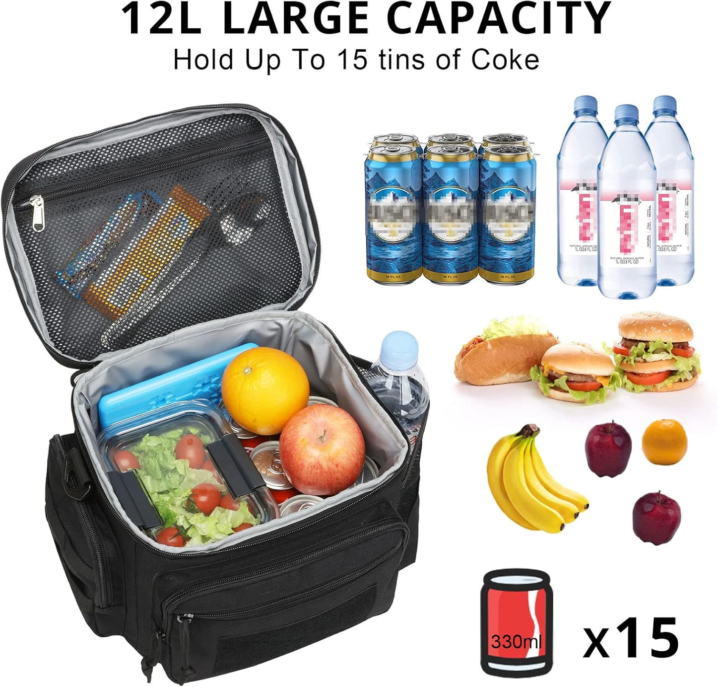 Lunch Box for Men, Tactical Lunch Bag MOLLE Webbing Leakproof Insulated Lunch Cooler Women Adult Meal with Adjustable Shoulder Strap Lunch Pail (Blue)