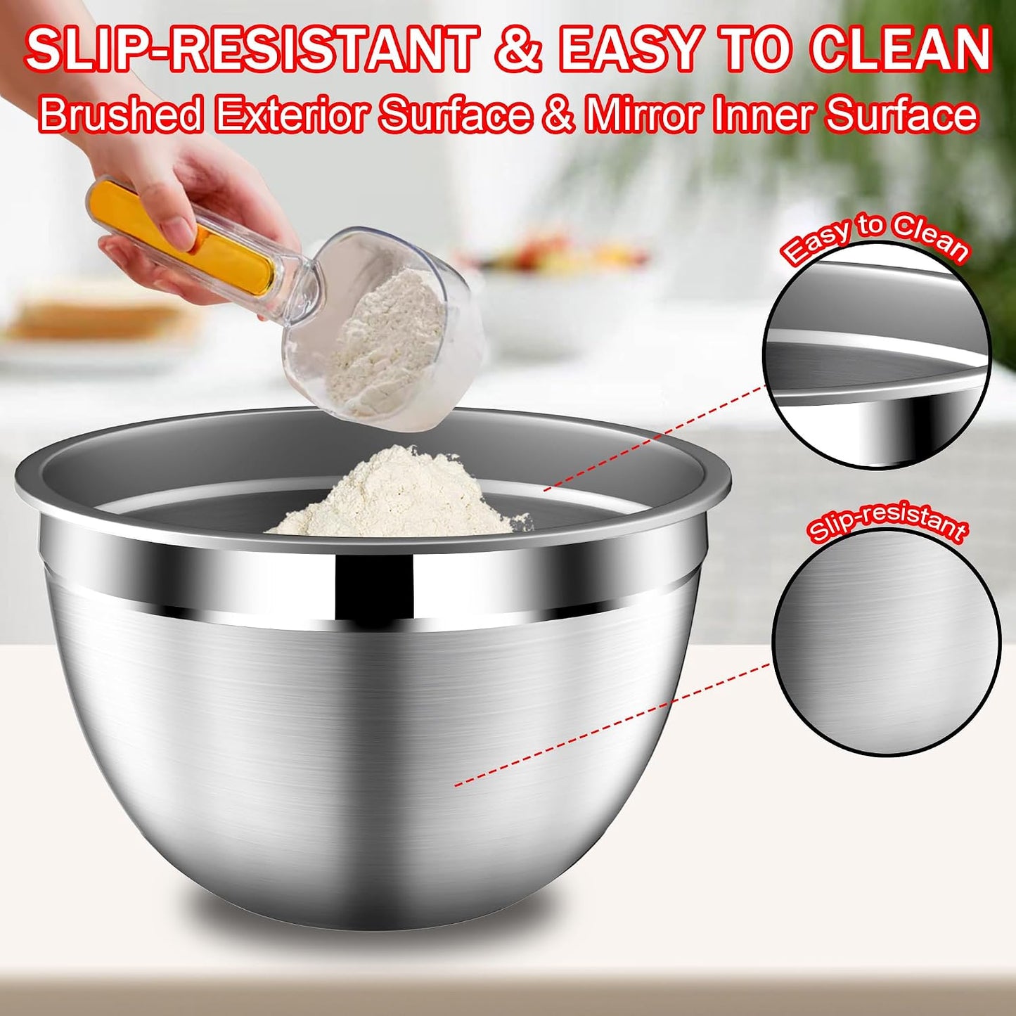 DUTZUN Mixing Bowls with Lids Set - 16pcs Stainless Steel Mixing Bowl Set with Colander, 3 Grater Attachments, Non-Slip Bottom, Metal Nesting Bowls with Strainer for Mixing & Serving - Black