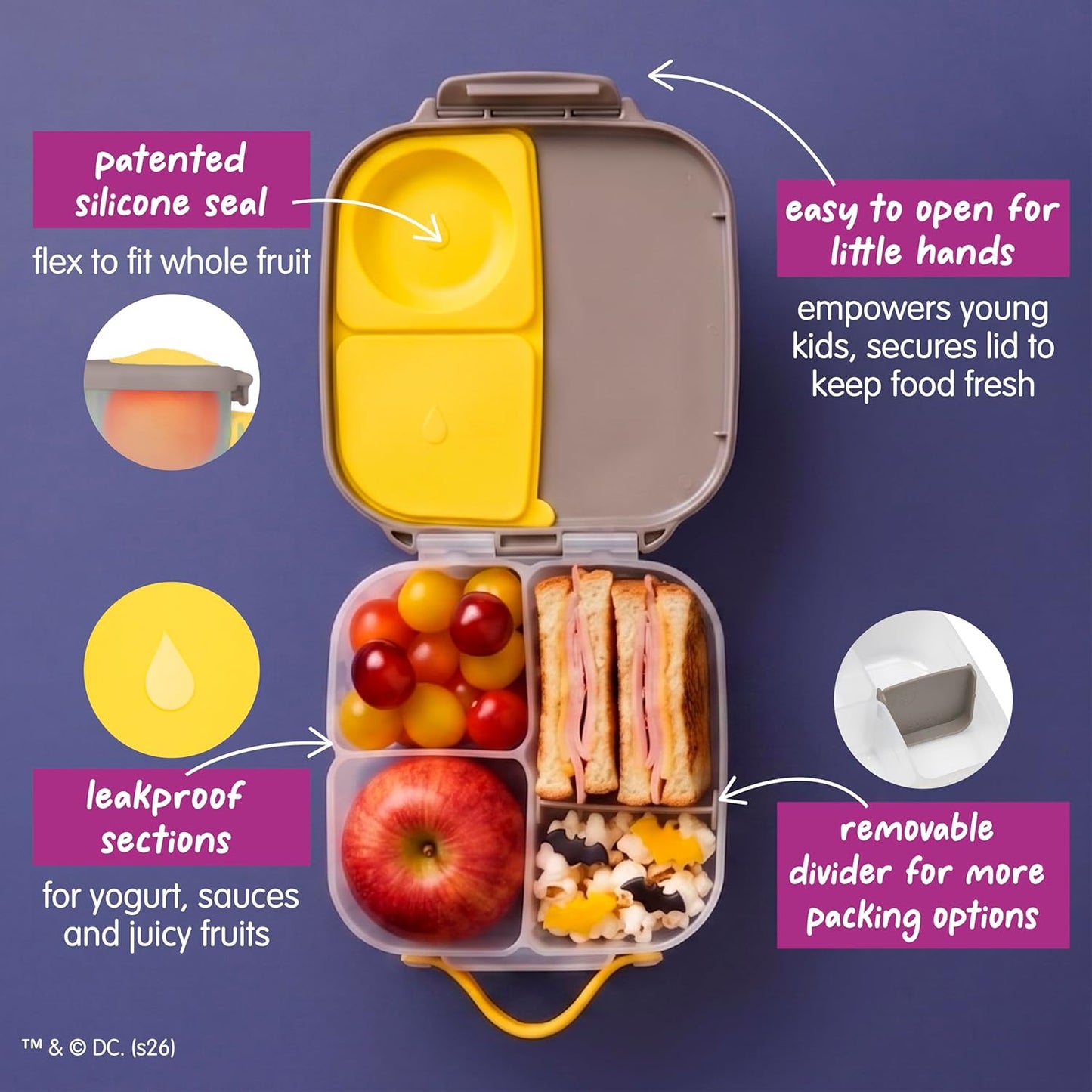 b.box Mini Lunch Box 2-Pack, Leak Proof Bento Box for Kids, 3 Compartment Snack Containers Ages 3+, Lunchbox for Daycare + School, Dishwasher Safe, BPA-Free, PFAS-Free, 4.25 Cup - Blue + Green