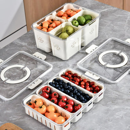 2Pack Divided Veggie Tray with Lid and Handle 8 Compartment Serving Tray with Dividers Portable Travel Snack Containers Stackable Snackle Box Charcuterie Container for Fruit,Vegetable,Salad