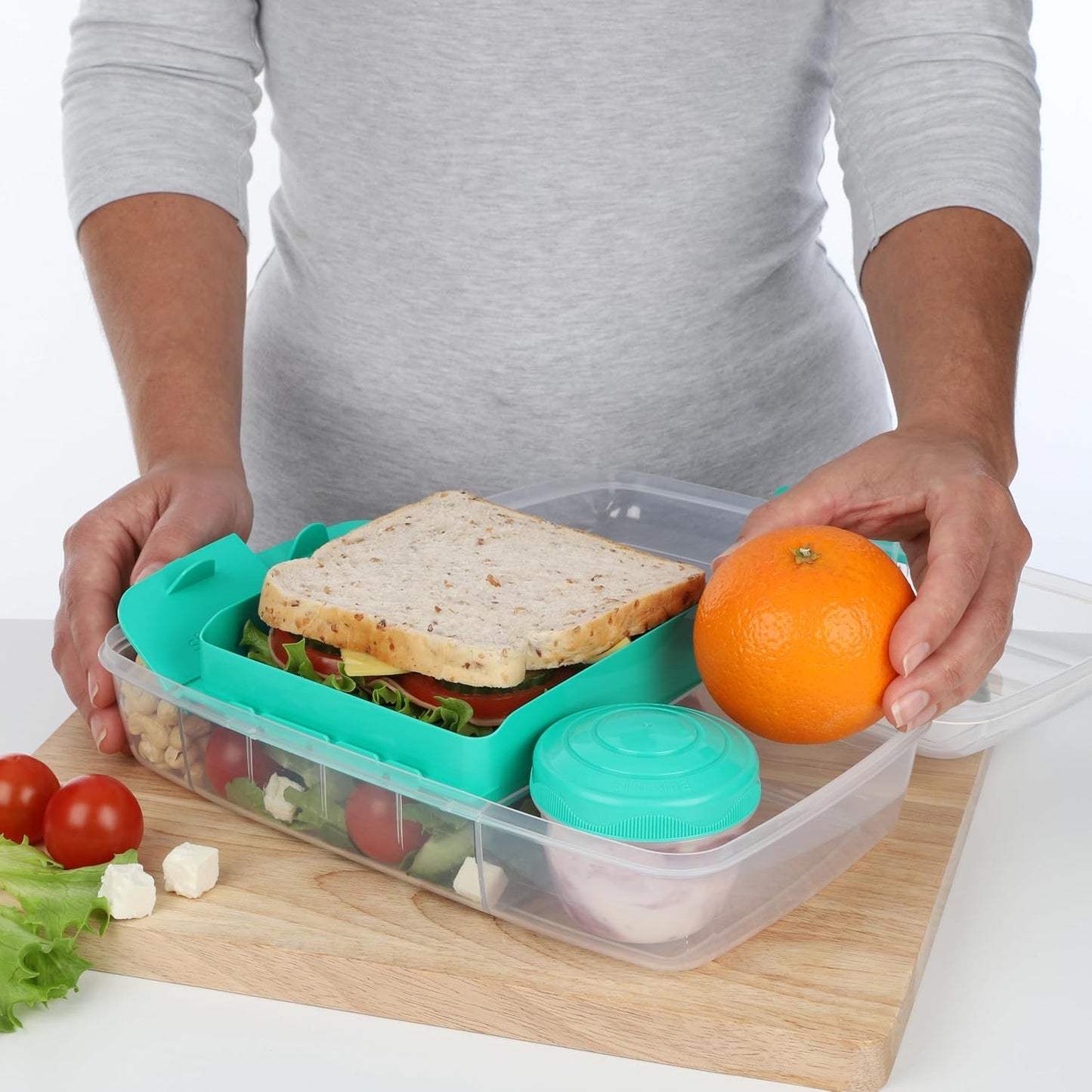 Sistema Bento Box Adult Lunch Box with 3 Compartments, 2 Removable Trays, and Salad Dressing Container, Dishwasher Safe, Color May Vary, 42 oz./1.25L Size (Pack of 4)