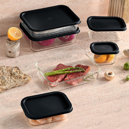 EATEX 7 Pack Glass Meal Prep Containers with Grooved Base, 7 Stackable BPA Free Glass Storage Containers with Lids for Lunch, Pantry, and Kitchen - Microwave, Dishwasher Freezer & Oven Safe - Sage