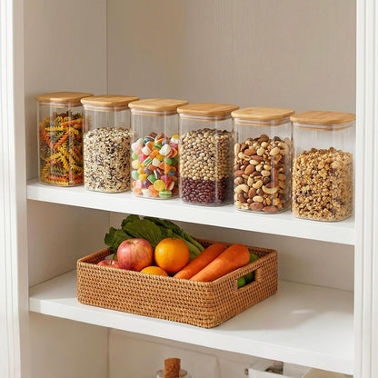 Moretoes 3 Pack 2qt Glass Storage Containers with Bamboo Press Lids, Large Airtight Food Storage Jars for Pantry, Flour, Sugar, Dry Goods