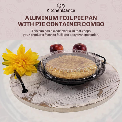 KitchenDance Combo Pack of Pie Pans with Carriers - 9 Inches Pie Pans with Low Dome Lid - 9 Inches Pie Pans with 9 Inches Pie Container - Baking Pan Perfect for Baking, Cooking - WJ40, 10 Count