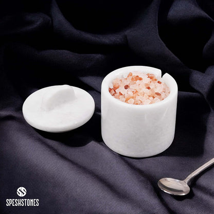 Marble Salt Cellar with Lid & Spoon 4 Inch, Green