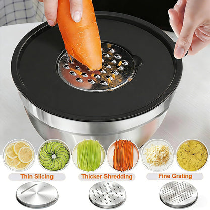 Umite Chef Thickened Heavy-Duty 26pcs Stainless Steel Bowl, Mixing Bowl Set with Lid, Grater Attachment, Colorful Non-Slip Bottom and Kitchen Gadget Set, Sizes 7, 4, 2.5, 2.0, 1.5, 1QT